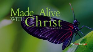 A butterfly with the words - "Made Alive With Christ" - Ephesians 2:4-5