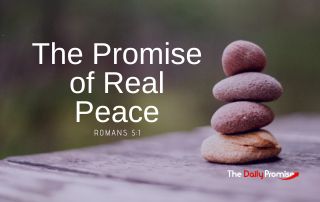 Rocks stacked and balanced "The Promise of Real Peace" - Romans 5:1"