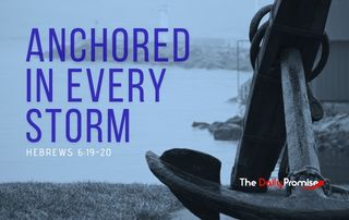 A boat anchor in black and white. "Anchored in Every Storm" Hebrews 6:19-20