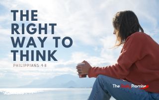 A woman is sitting with a coffee cup in her hands. She is obviously contemplating. - "The Right Way to Think" - Philippians 4:8