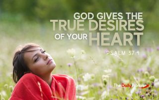 A girl with a red top daydreaming in a field. "God Gives the True Desires of Your Heart"