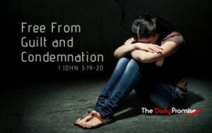 A woman is sitting with her head on her knees - "Free From Guilt and Condemnation" - 1 John 3:19-20