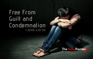 A woman is sitting with her head on her knees - "Free From Guilt and Condemnation" - 1 John 3:19-20