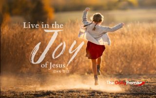 A young girl is skipping with joy. "Live in the Joy of Jesus"